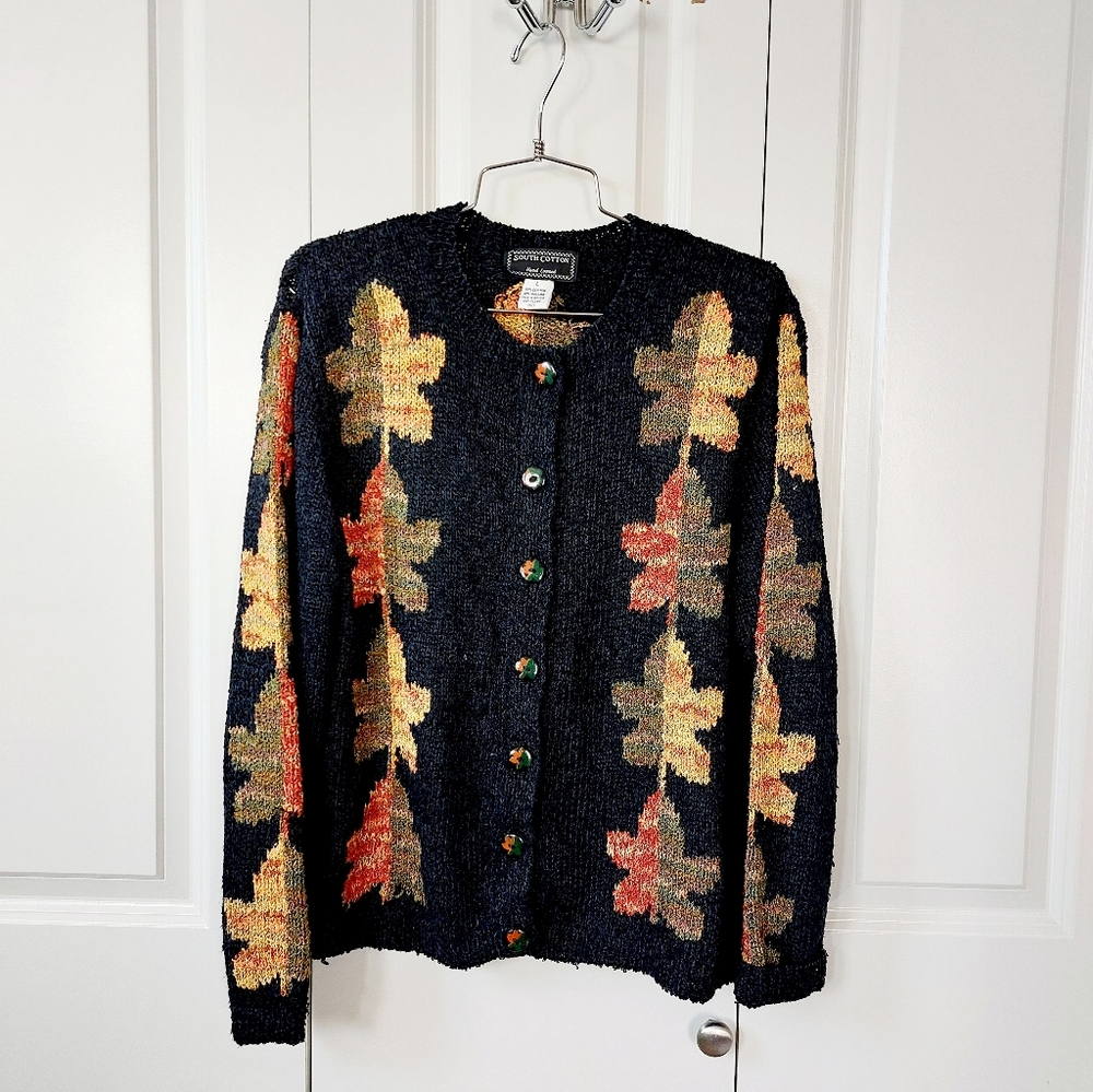 Autumn Maple Leaf Cardigan Hand Loomed Large South Cotton Thanksgiving Teacher